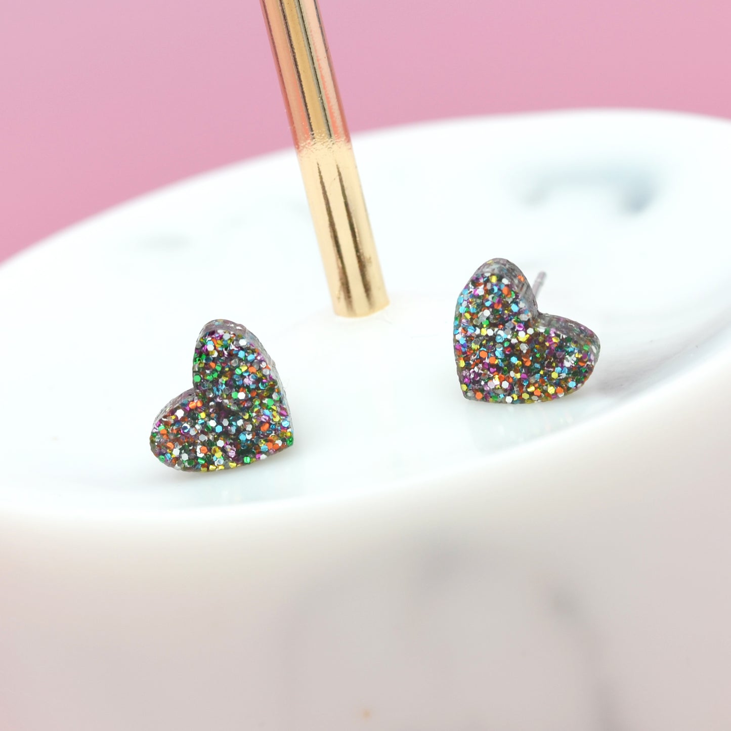 NEW Mini Laser Cut Glitter Acrylic Heart Stud Earrings