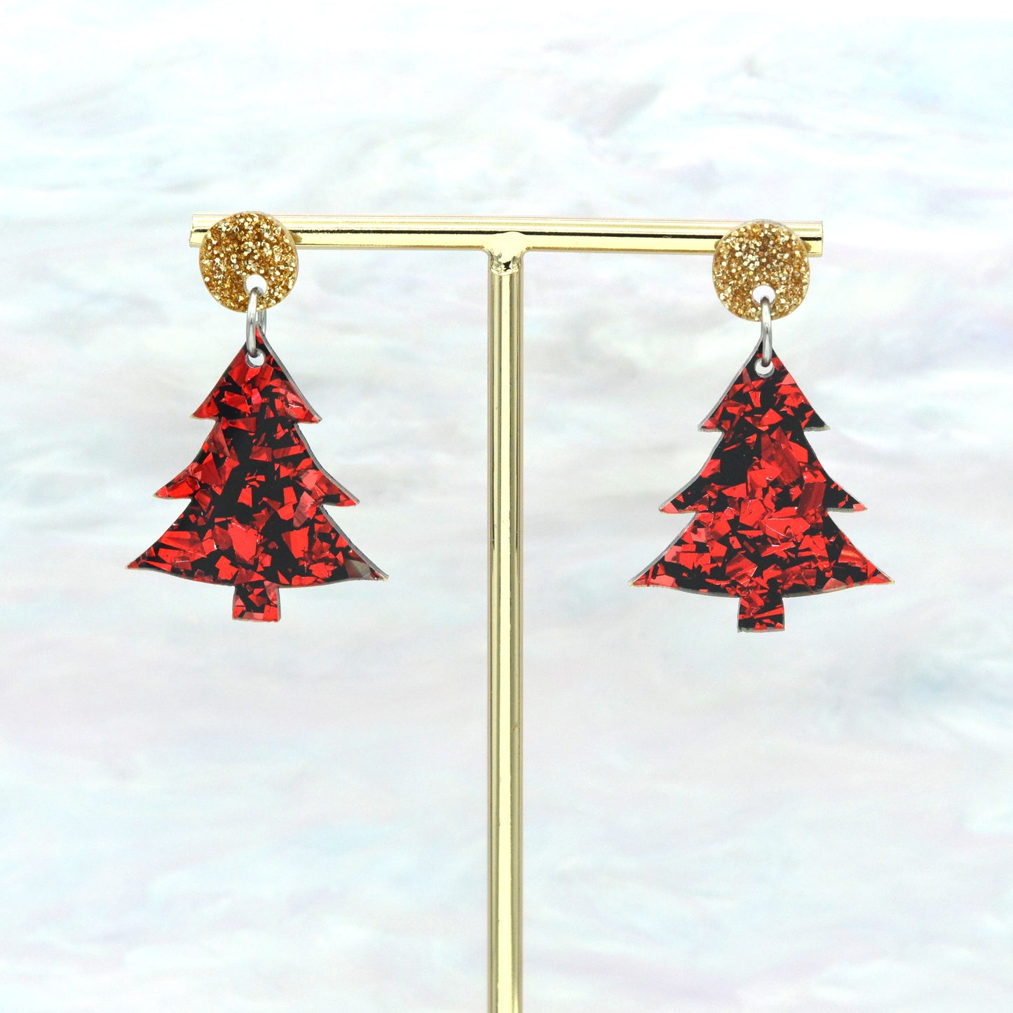 Festive Disco Confetti Acrylic Christmas Tree Dangle Earrings