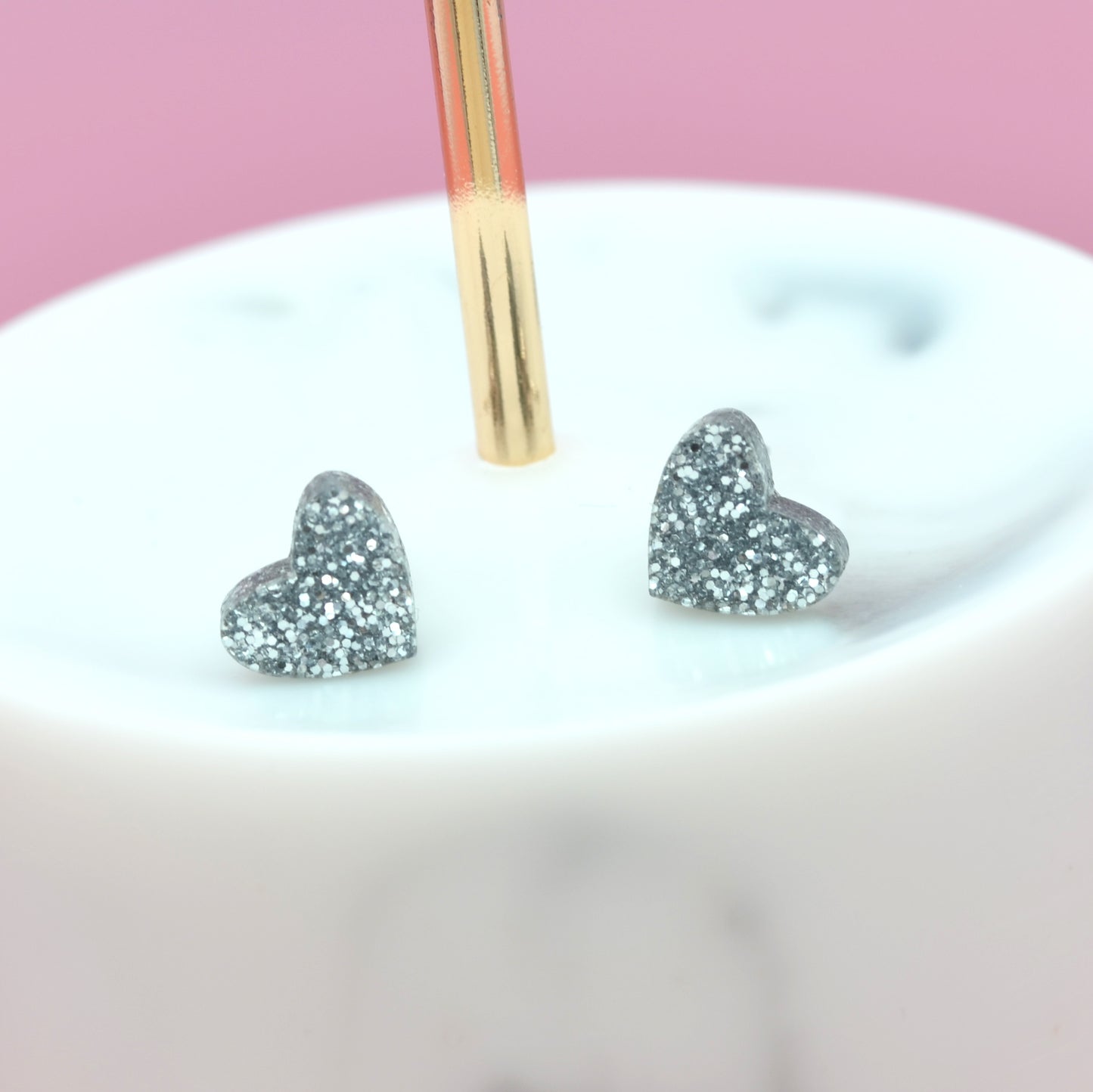 NEW Mini Laser Cut Glitter Acrylic Heart Stud Earrings