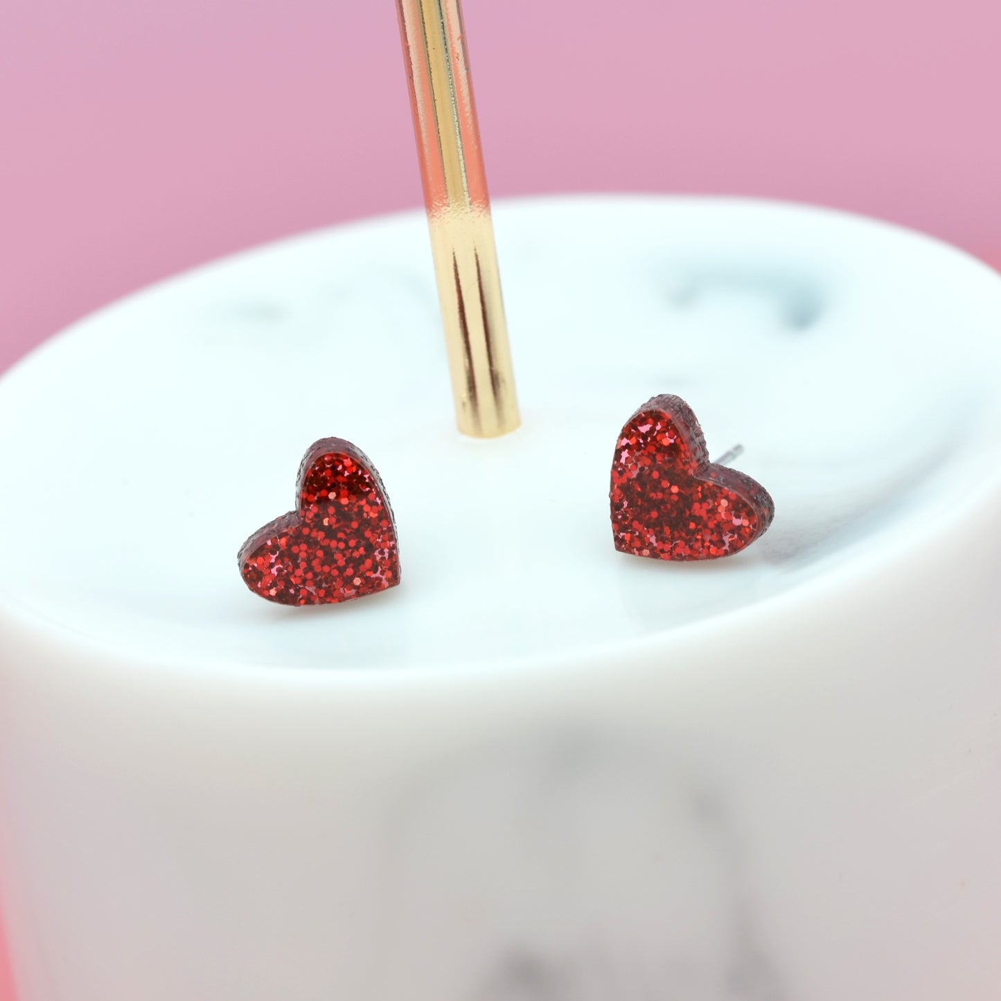 NEW Mini Laser Cut Glitter Acrylic Heart Stud Earrings