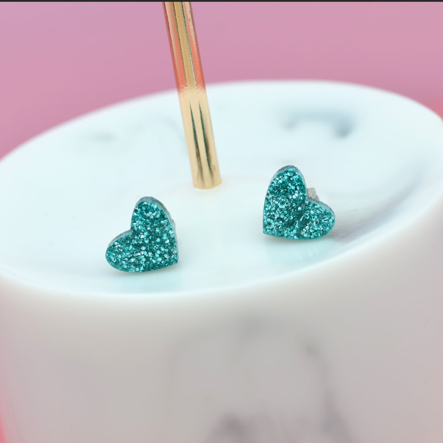 NEW Mini Laser Cut Glitter Acrylic Heart Stud Earrings