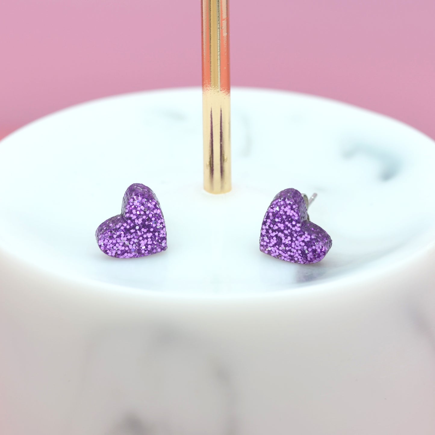 NEW Mini Laser Cut Glitter Acrylic Heart Stud Earrings