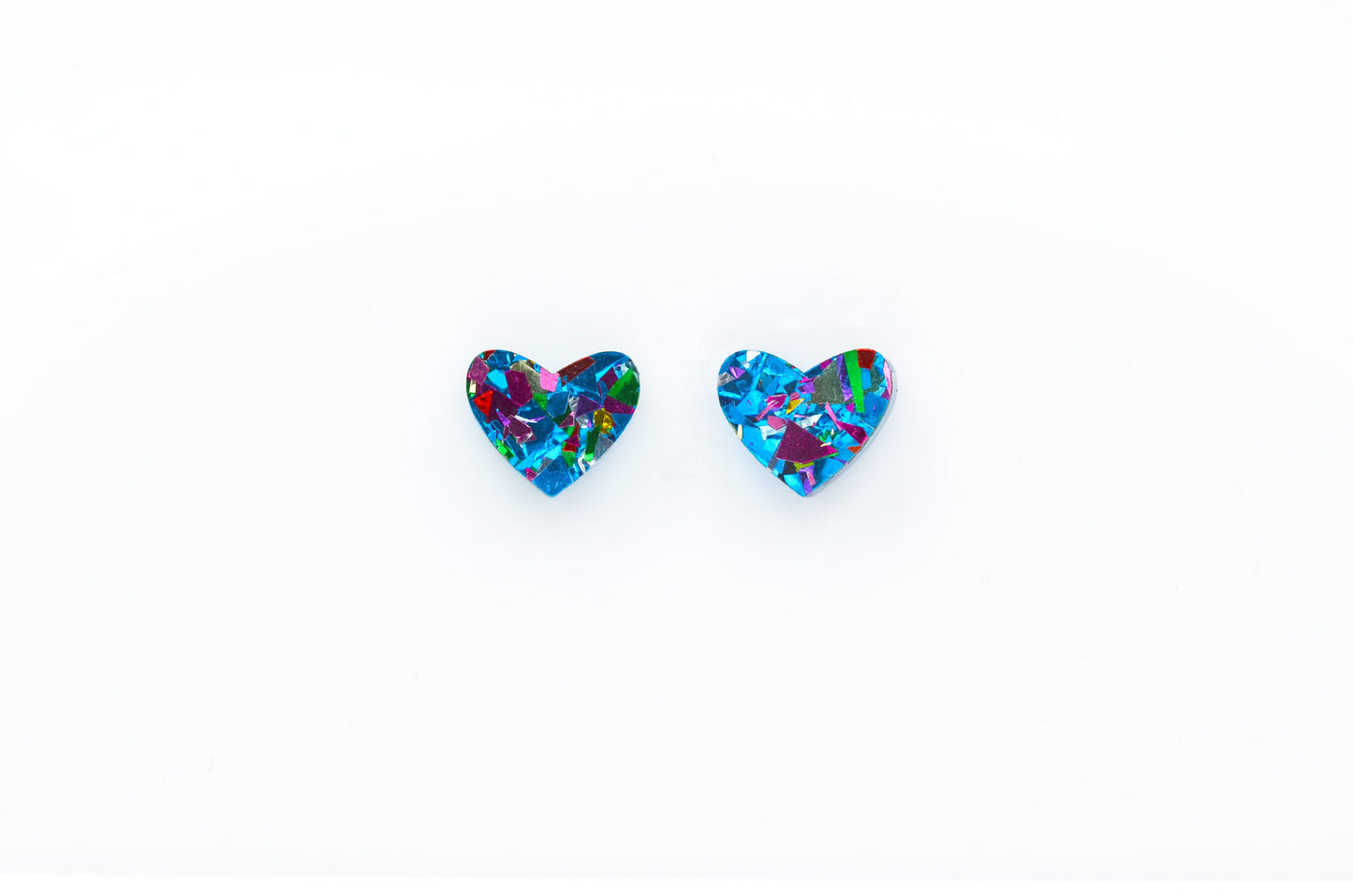 Blue Rainbow Festival Confetti Acrylic Heart Stud Earrings