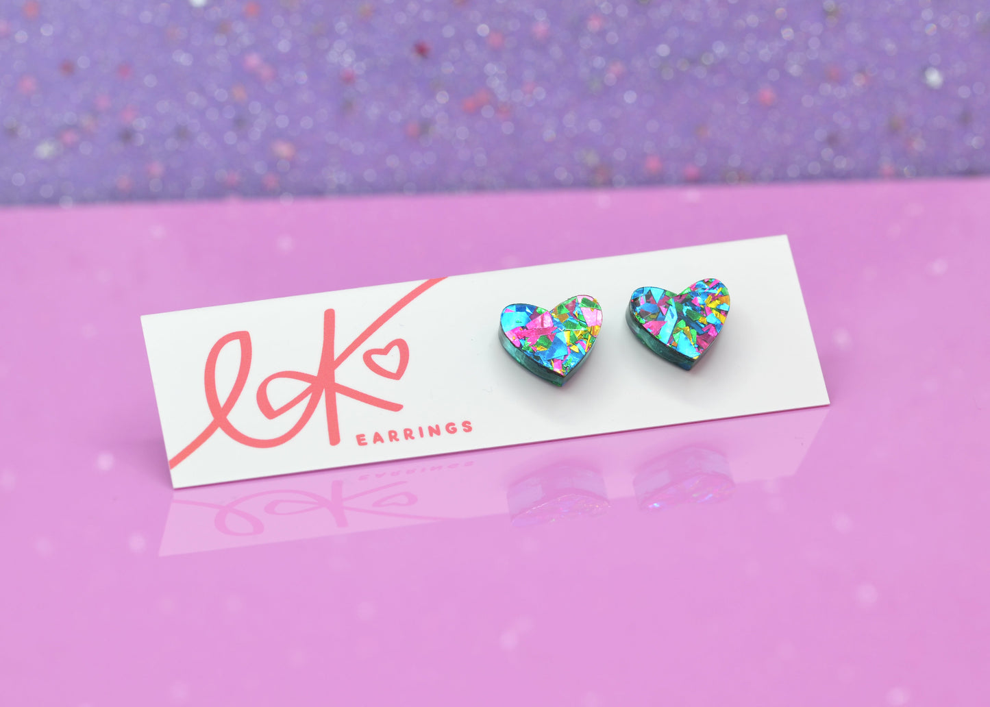 Blue Rainbow Festival Confetti Acrylic Heart Stud Earrings