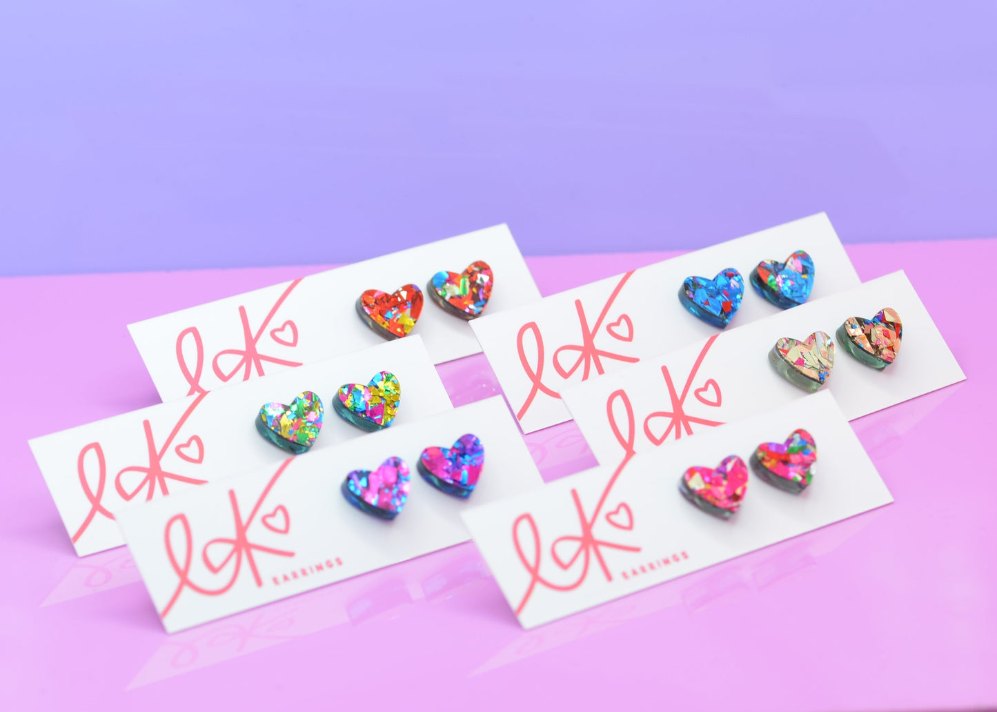 Purple Rainbow Festival Confetti Acrylic Heart Stud Earrings