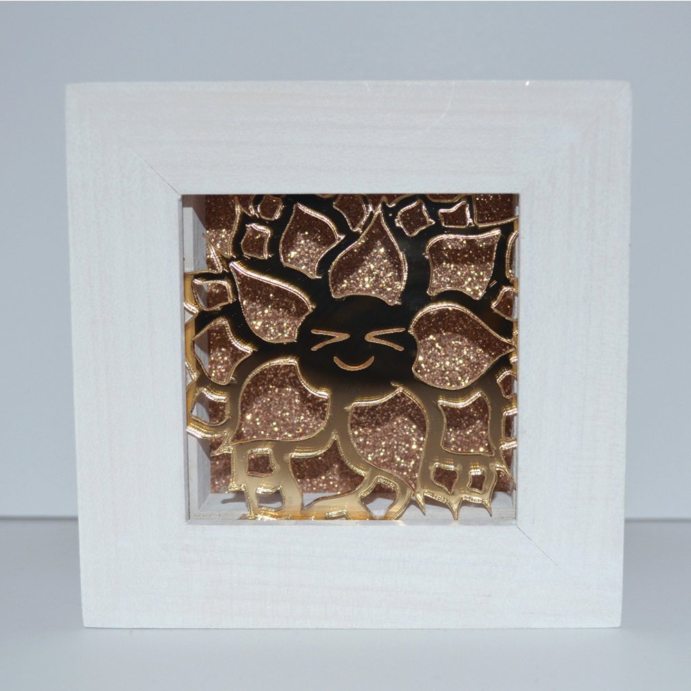 Gold Glitter Acrylic Happy Flower Framed Artwork (Dorothy Dahlia)