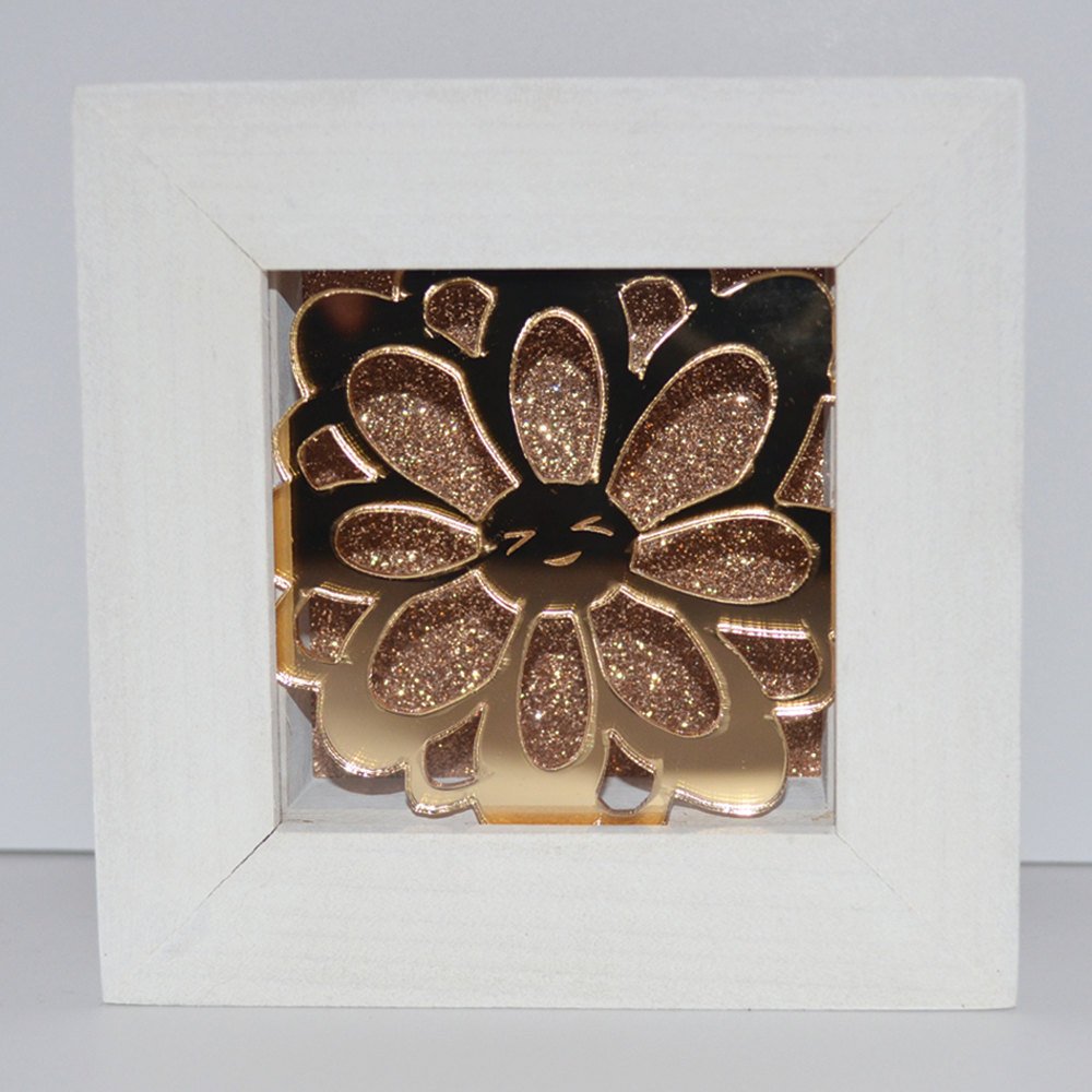 Gold Glitter Acrylic Happy Flower Framed Artwork (Daisy Doo)