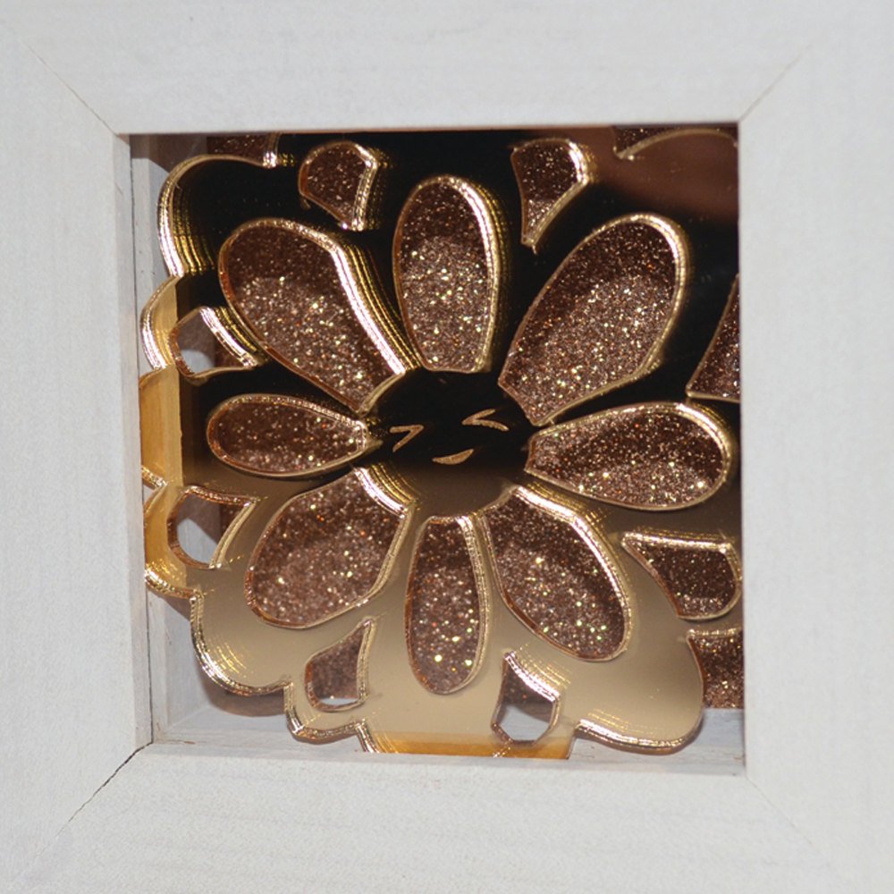 Gold Glitter Acrylic Happy Flower Framed Artwork (Daisy Doo)